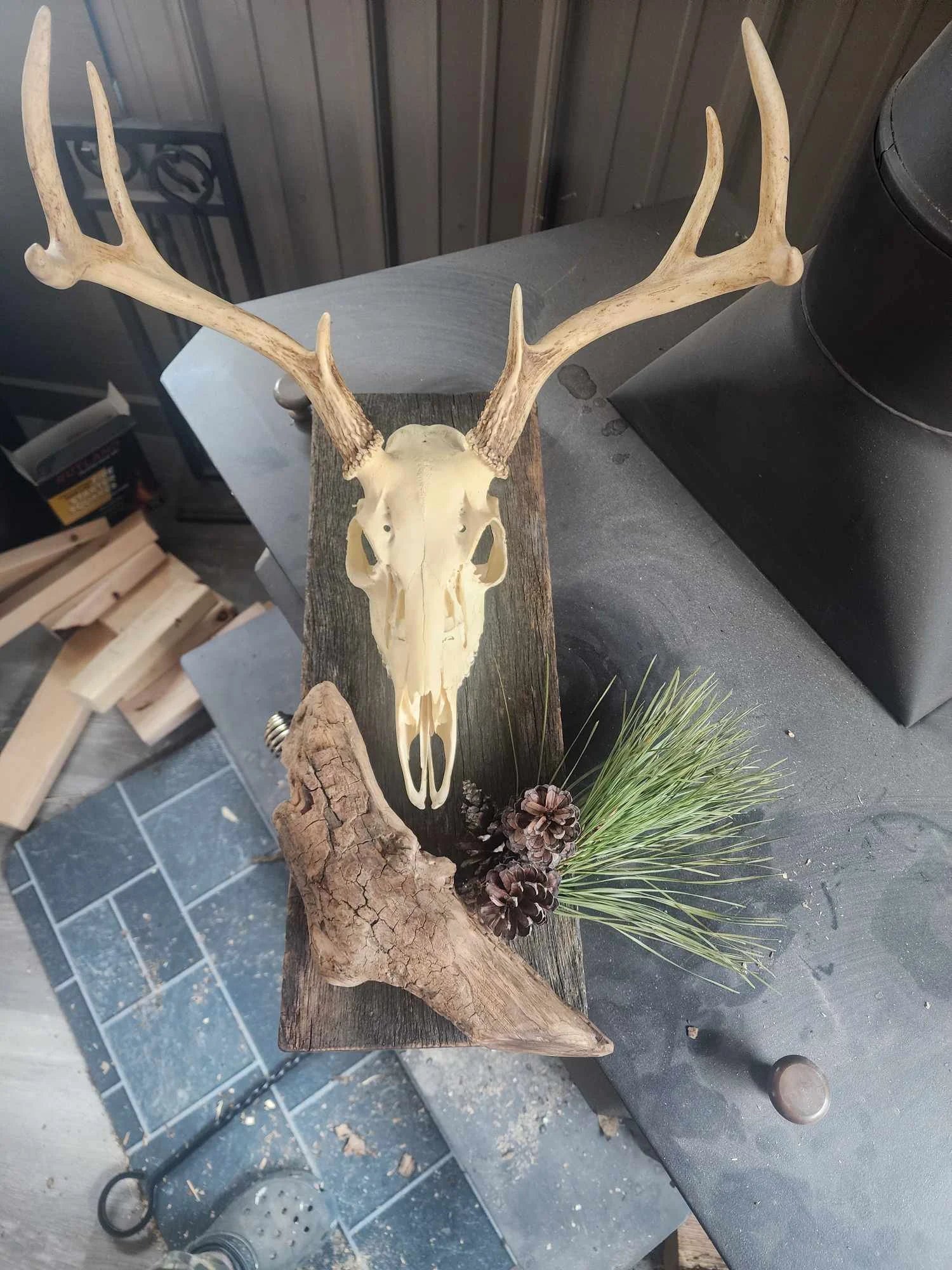 European Style Deer Skull Plaque, Handcrafted - Custom Barn Wood - Well-Built