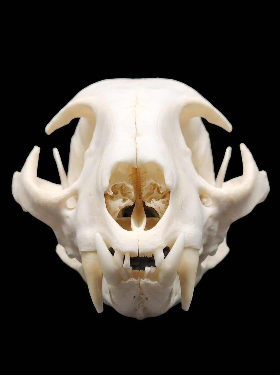 Fully Finished Bobcat Skull - front view with canines